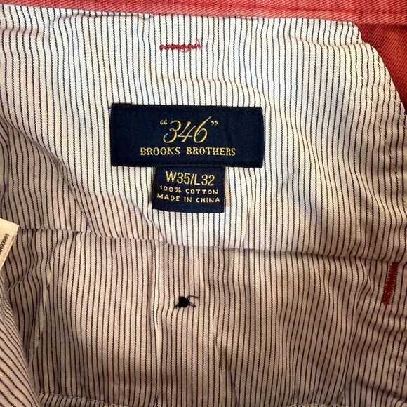 Brooks Brothers "346" 100% Cotton Light Red Khaki Pants Mens Size W35 / L32 - Picture 2 of 12